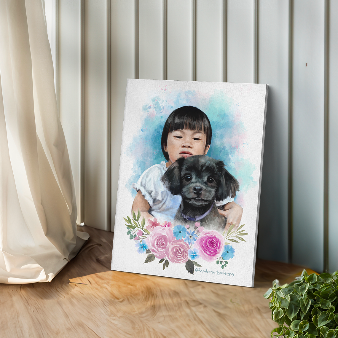 客製數位寵物肖像（花卉風格）